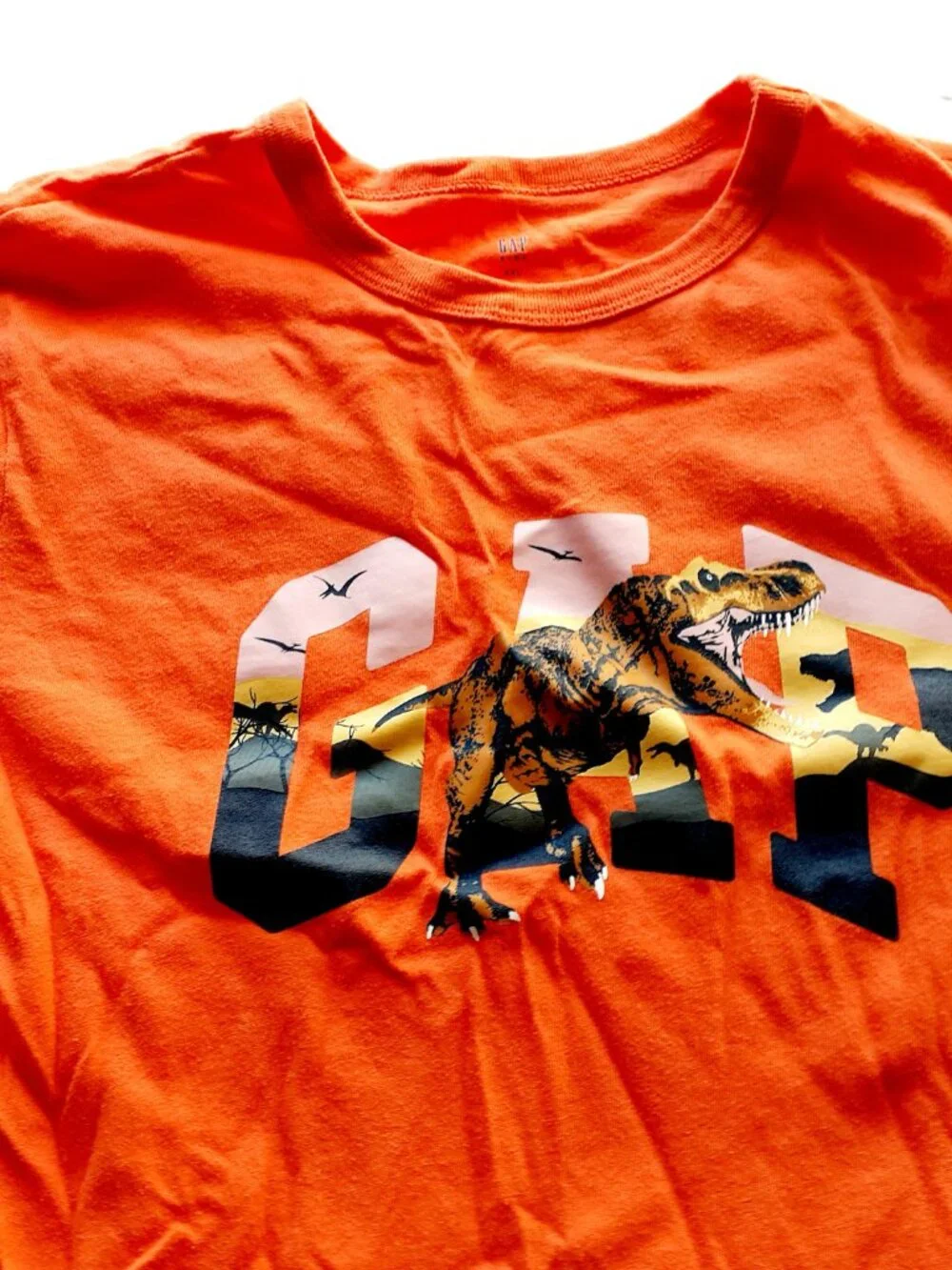 Gap Boys T-Shirt Dinosaur Orange Short Sleeve Logo XXL 14-16